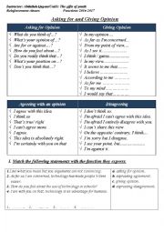 English Worksheet: Expressing opinion, Agreeing, and disagreeing