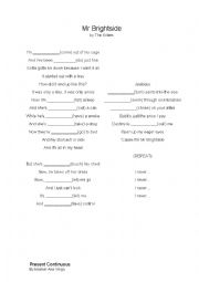 English Worksheet: MR. BRIGHTSIDE (PRESENT CONTINUOUS)
