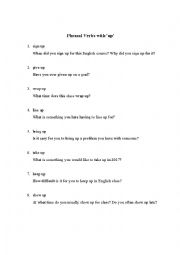 English Worksheet: Phrasal Verbs with 