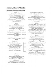 English Worksheet: Mercy by SHAWN MENDES