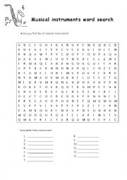 Musical Instruments Wordsearch