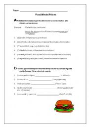 English Worksheet: Food, Meals, Prices