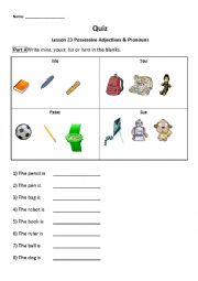 English Worksheet: Possessive Adjectives and Pronouns