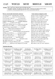 English Worksheet: Modal verbs - can, would, must, should, might