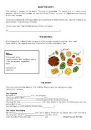 English Worksheet: Thanksgiving Lesson + Activity