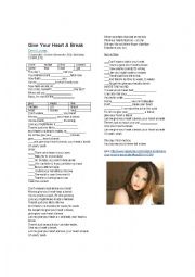 English Worksheet: Song give you heart a break-demi lovato