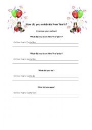 English Worksheet: What did you do for New Years