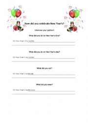 English Worksheet: What did you do for New Years