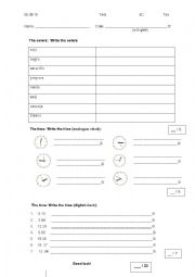 English Worksheet: Test Time and Colors