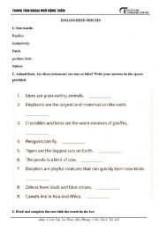 English Worksheet: endangered species