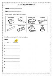 English Worksheet: CLASSROOM OBJECTS 