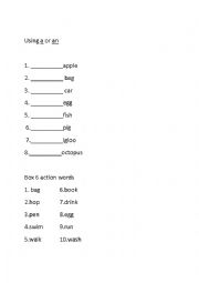 English Worksheet: Using A and An