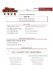 English Worksheet: Christmas worksheet - All I want for Xmas is you