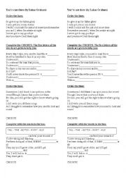 English Worksheet: Youre not there (by Lukas Graham)