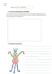 English Worksheet: Monsters reading/written production test