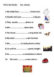 English Worksheet: Has - Have 