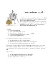 English Worksheet: Calculating how much per hour