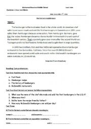 English Worksheet: Hamburgers history