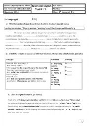 English Worksheet: 8th form mid term ( mid semester ) test 1