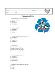 English Worksheet: Recycling Quiz