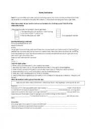 English Worksheet: party invitation