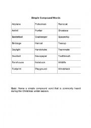 English Worksheet: Simple Compound Words