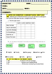 English Worksheet: Present simple , adverbs.. 4 page test