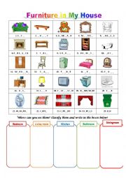 English Worksheet: furniture pictionary
