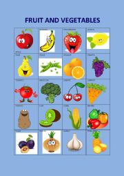 English Worksheet: SMALL FLASH CARDS FRUIT AND VEGETABLES