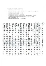 English Worksheet: Dragon Word search