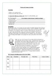 English Worksheet: work and leisure activities