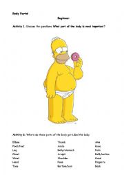 English Worksheet: Homers Body Parts