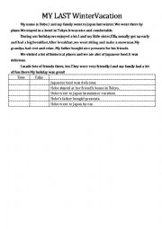 English Worksheet: simple past tense: my last winter vacation