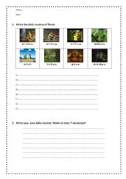 English Worksheet: Test daily routine shrek