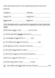 English Worksheet: opoosites