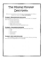 English Worksheet: Missing Monster Drawing