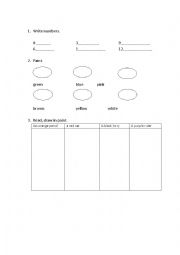 English Worksheet: colours and numbers