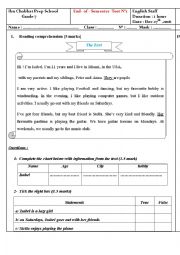 English Worksheet: end -of semester test