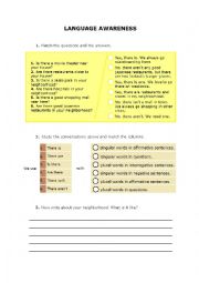 English Worksheet: THERE + VERB TO BE (There is / There are)