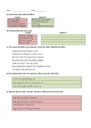 English Worksheet: Cause and effect