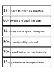 English Worksheet: Pronunciation Numbers Bingo - Numbers in Sentences (3/3 - Sentences)