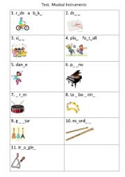 English Worksheet: Musical Instruments and some verbs of action