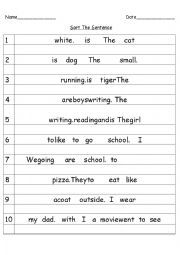 English Worksheet: Sort the sentence