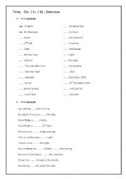 English Worksheet: Prepositions of time