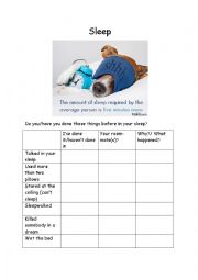 English Worksheet: Discussion about sleep