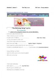 The Party is on: a group session worksheet based on a video song by Carrinne May