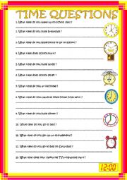 English Worksheet: Time questions