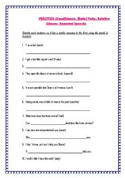 English Worksheet: PRACTICE (Conditionals, Modal Verbs, Relative Clauses, Reported Speech)