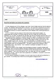 English Worksheet: End-of- semester test 1  / 4th form ( technology)