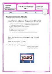 English Worksheet: end semester test 9th forms 